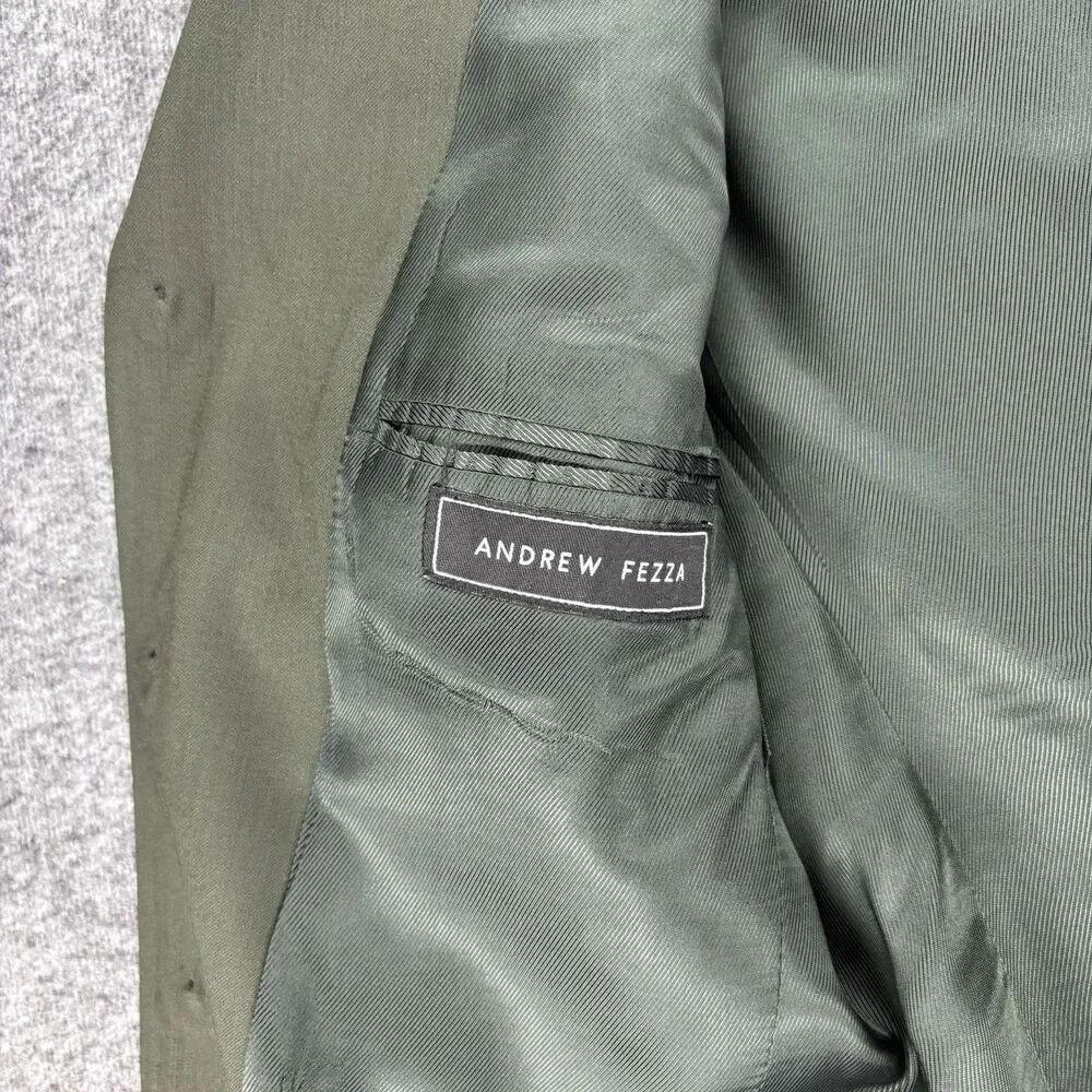 Andrew Fezza Men’s Blazer 38S Olive Green 100% Worsted Wool 3 Button Sport Coat